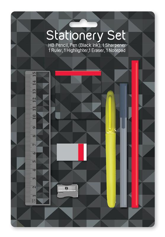 STATIONARY SET GEOMETRIC WITH HB PENCIL BLACK INK PEN ETC. GEOT \\\KD11563
