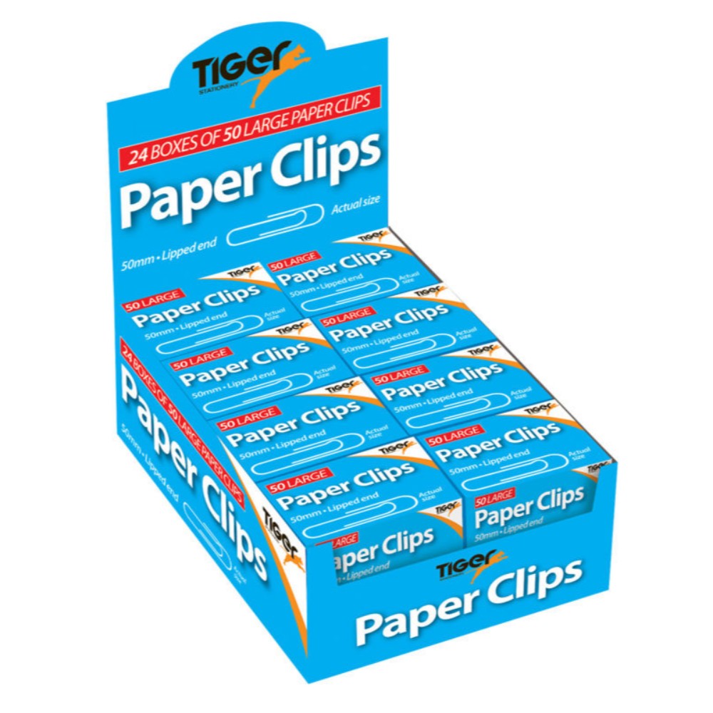 TIGER BOX OF 50 PAPER CLIPS 50MM. T302001 \\\KD11566
