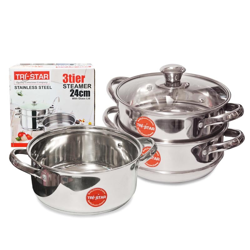 STAINLESS STEEL STEAMER WITH GLASS LID 24CM. TS31724 \\\KD11620