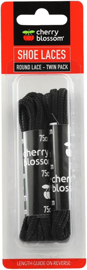 CHERRY BLOSSOM BLACK ROUND SHOE LACE 75CM 2/PK. CB211038 \\\KD11625