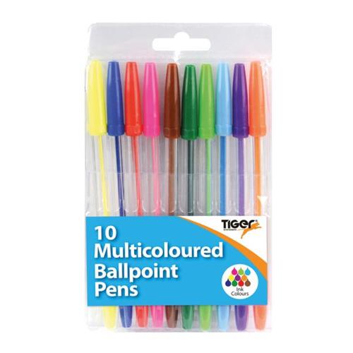 TIGER MULTICOLOURED BALLPOINT PENS 10/PK. T302256 \\\KD11670