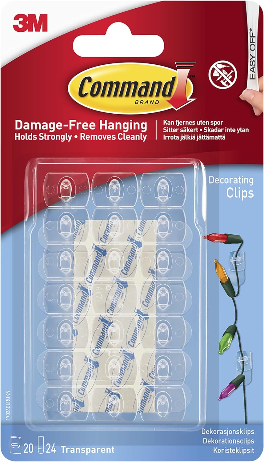 20 COMMAND CLEAR DECORATIONG CLIPS WITH CLEAR STRIPS. 17026CLR 346991 \\\KD11708
