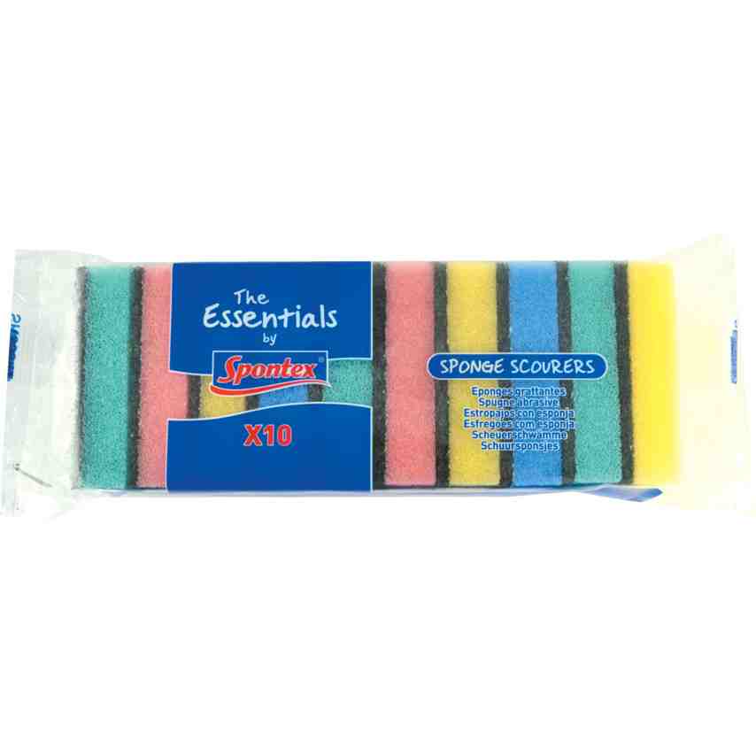 SPONTEX ESSENTIAL SPONGE SCOURERES 10/PK. 19400209 \\\KD11725