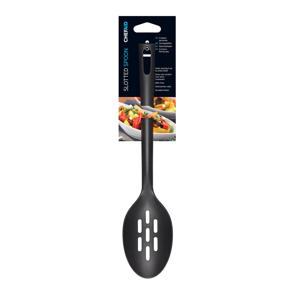 CHEF AID BLACK NYLON SLOTTED SPOON. 10E02501 \\\KD11833
