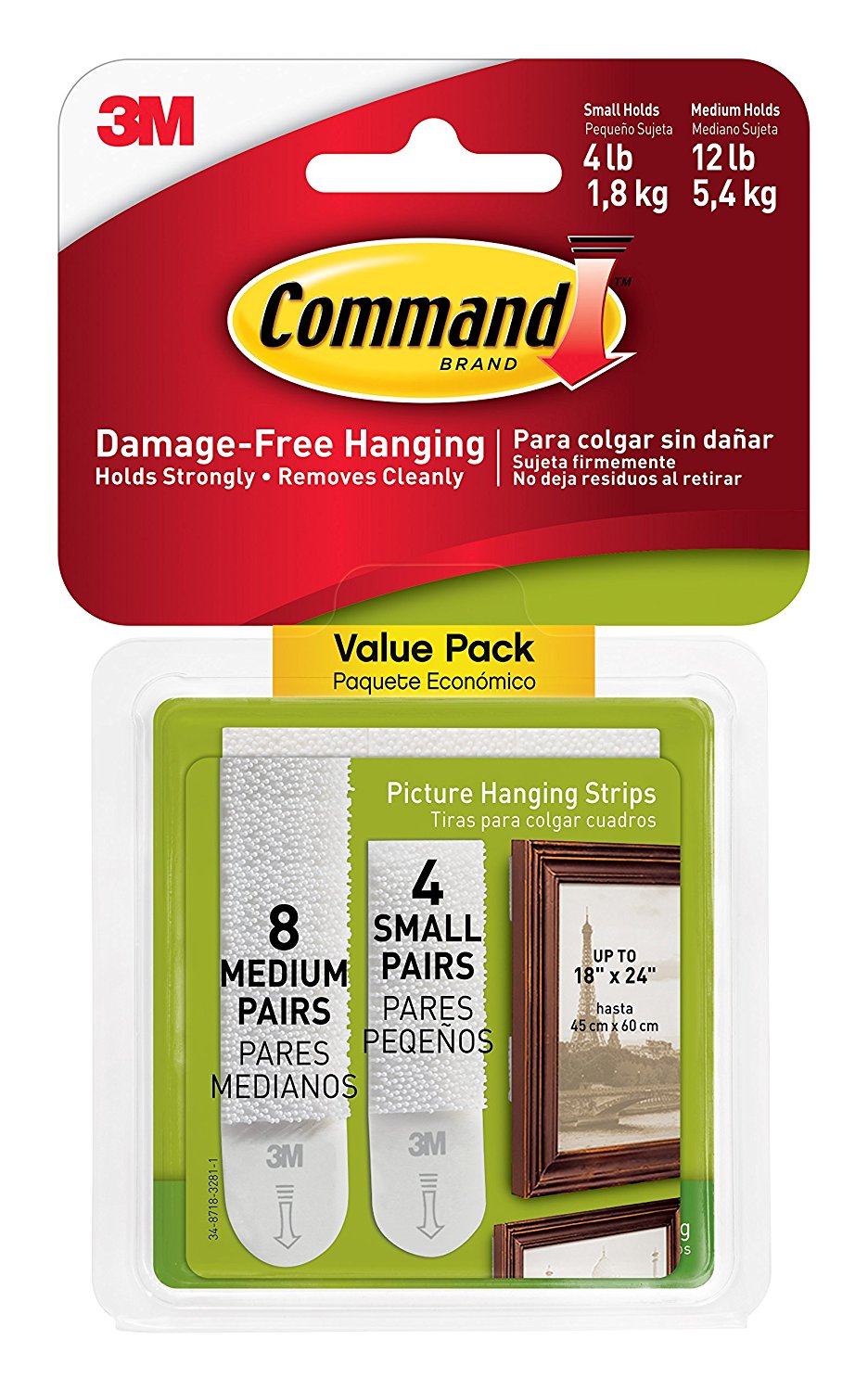 COMMAND SMALL & MEDIUM PICTURE HANGING STRIPS (4 PAIRS SMALL & 8 PAIRS MEDIUM). 17203 949263 \\\KD11961