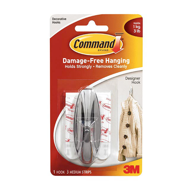 COMMAND DESIGNER MEDIUM HOOK BRUSHED NICKLE CHROME. 17081BNUKN \\\KD11966