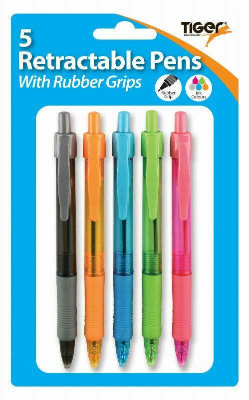 TIGER RETRACTABLE PENS WITH RUBBER GRIPS 5/PK. T302260 \\\KD11999