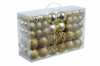 100 GOLD CHRISTMAS DECORATION BAUBLES IN PVC BAG. 871125298578 \\\KD12185