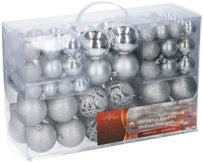 100 SILVER CHRISTMAS DECORATION BAUBLES IN PVC BAG. 871125298580 \\\KD12186
