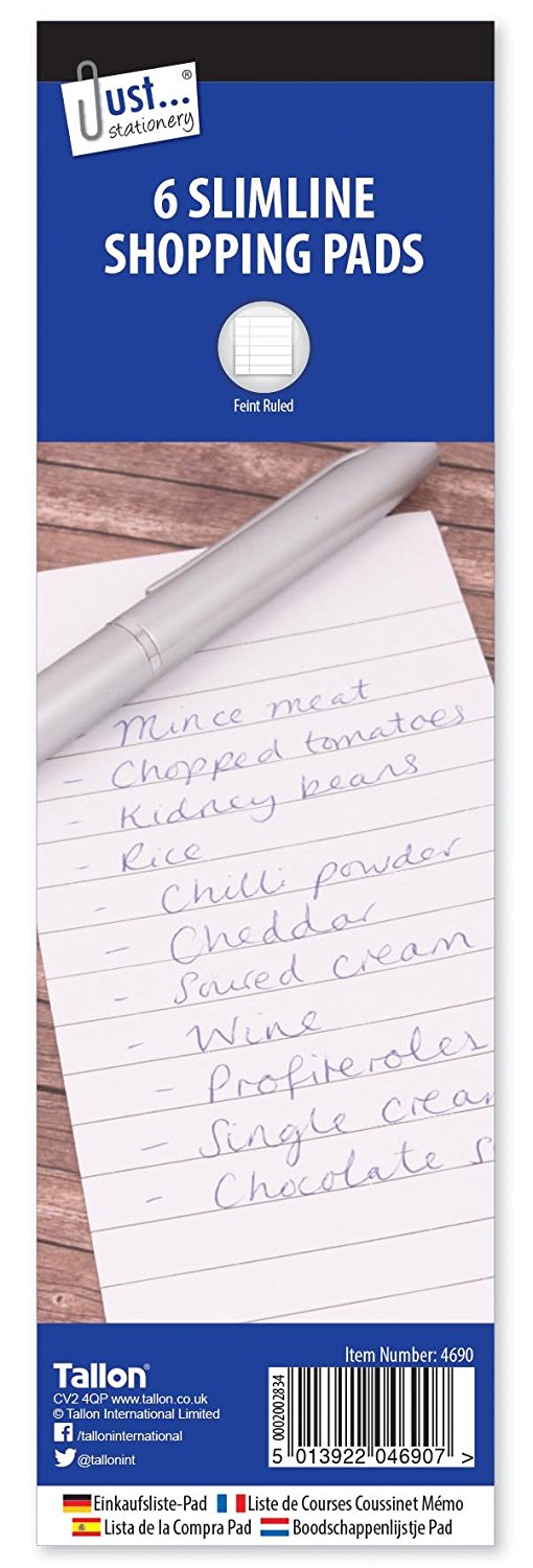 SHOPPING PADS 75 X 210 MM LINED PAPER PACK OF 6. TA4690 \\\KD12221
