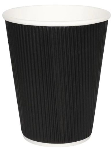 BLACK KRAFT RIPPLE WALL HOT DRINK 25 CUP ( 340ML / 12OZ ). 10440.12 \\\KD12258