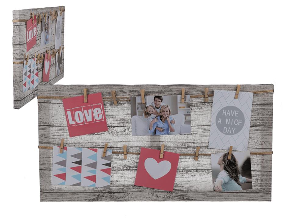 WOOD EFFECT CANVAS 12 MINI PEGS PHOTO PICTURE FRAME 30CM X 60CM. 942154 \\\KD12353