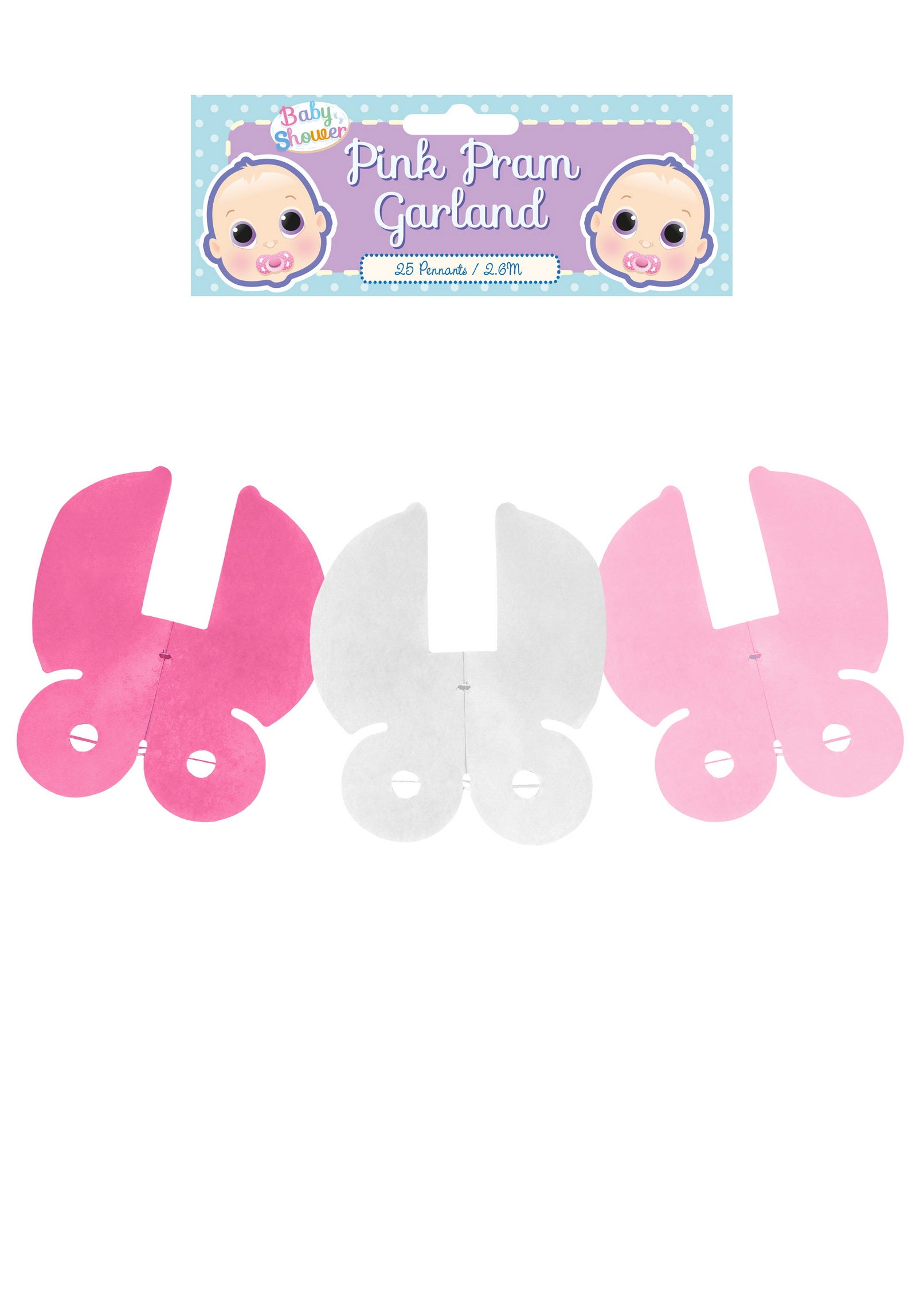 BABY PRAM PAPER GARLAND 2.6M - PINK. X41172 \\\KD12384