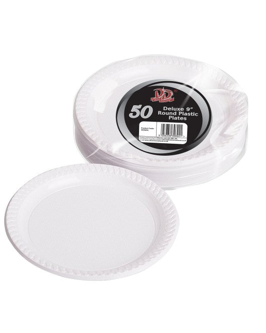 50 DELUXE PLASTIC PLATES 9" / 22CM. DD9692 \\\KD12396