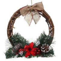 14" RATTAN WERATH WITH POINSETTIA & BOW. PI514027 \\\KD12400