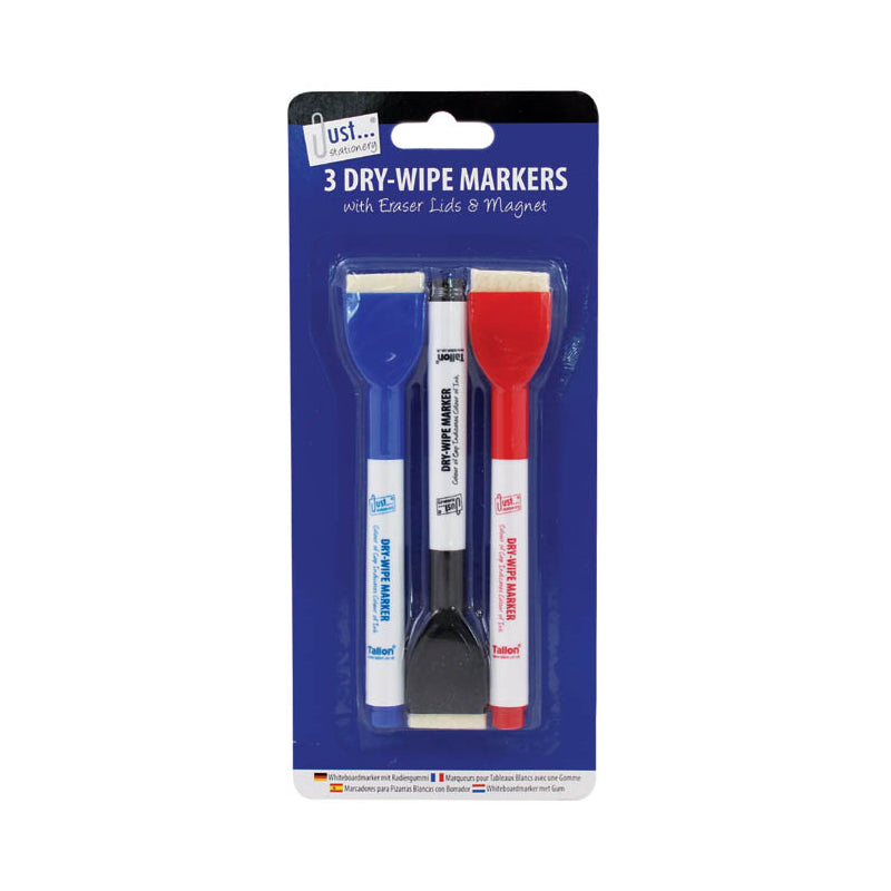 TALLON 3 PACK MAGNETIC WHITEBOARD DRY-WIPE MARKER WITH ERASER. TA1002 \\\KD12407