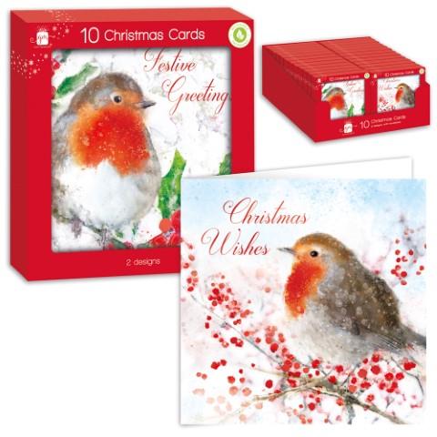 GIFTMAKER CHRISTMAS TRADITIONAL ROBIN GREETINGS CARDS 10/PK. XAMGC818 \\\KD12413
