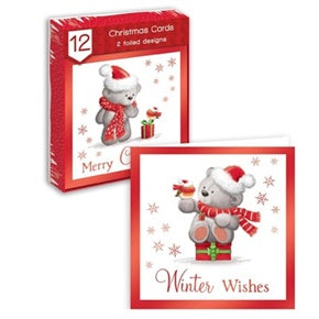 12 CHRISTMAS GREETINGS CARDS - GREY BEARS. XAGGC817 \\\KD12414