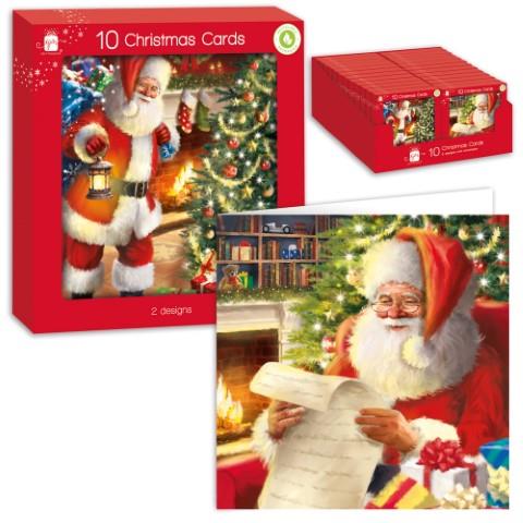 GIFTMAKER TRADITIONAL SANTA CHRISTMAS GREETINGS CARDS 10/PK. GC821 \\\KD12416