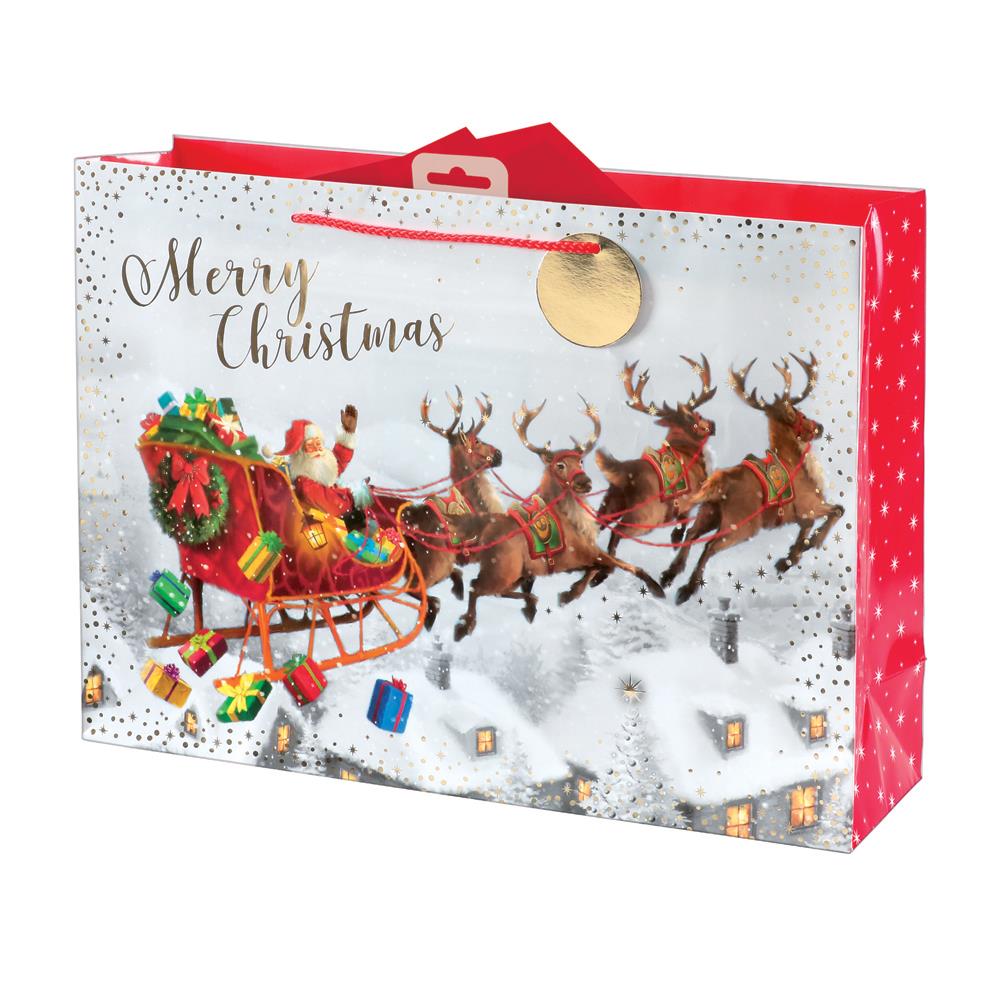 CHRISTMAS EXTRA LARGE GIFT BAGS WITH TAG - FLYING SANTA. XAKGB32X \\\KD12425