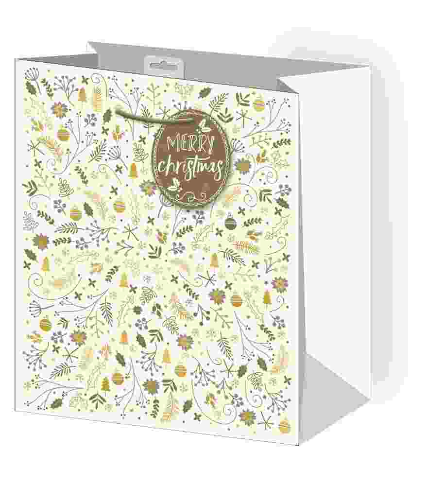 CHRISTMAS GOLD & CREMA MEDIUM GIFT BAG. XAGGBM210 \\\KD12427