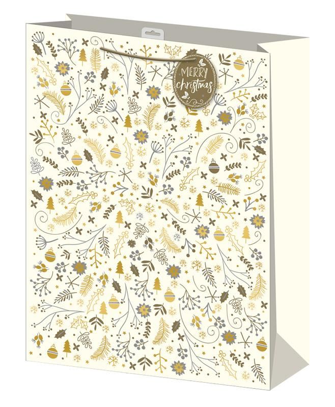 CHRISTMAS GOLD & CREAM LARGE GIFT BAG. XAGGBX185 \\\KD12428