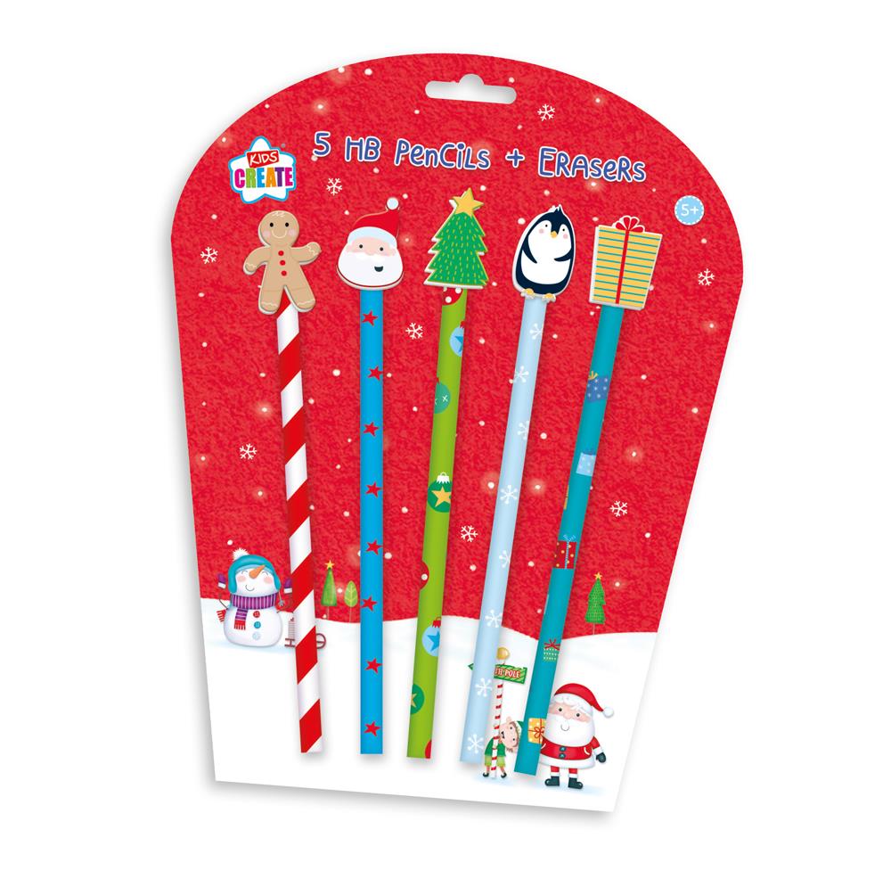 KIDS CREATE CHRISTMAS HB PENCIL WITH ERASER 5/PK. XXPETP \\\KD12495