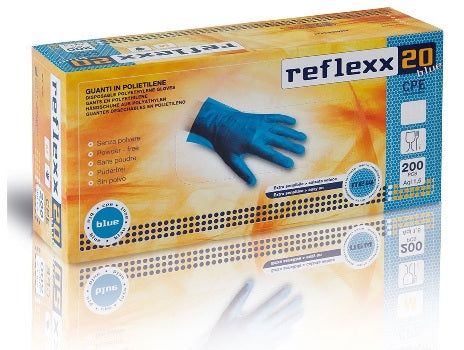 200 REFLEXX BLUE POLYTHYLENE POWEDER FREE LARGE GLOVES. R20L \\\KD12574