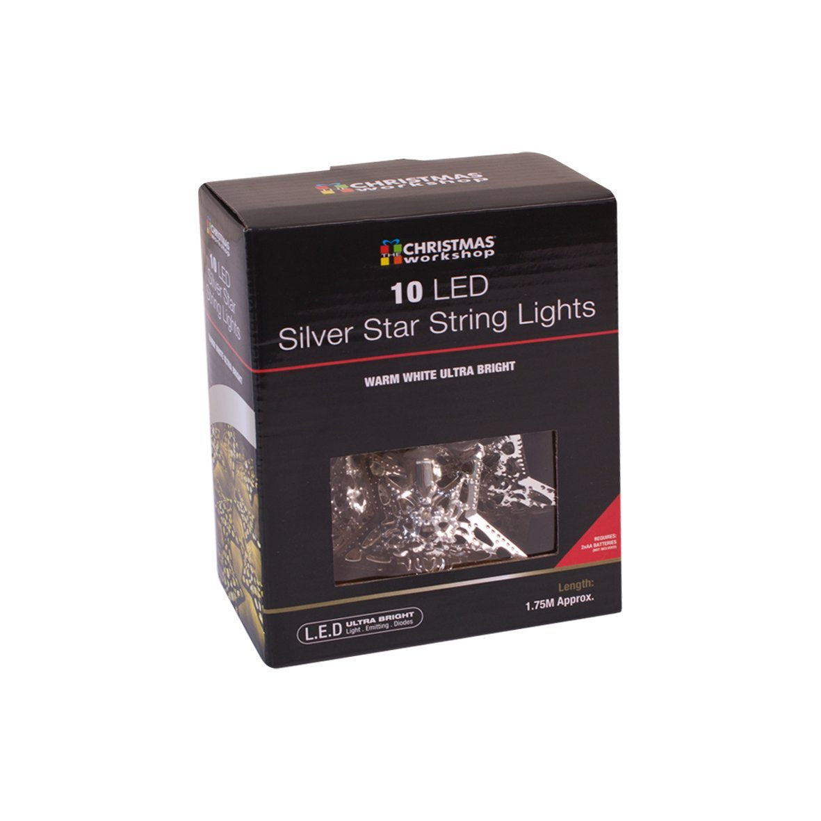 10 LED SILVER STAR STRING LIGHT WARM WHITE. BML89370 \\\KD12614