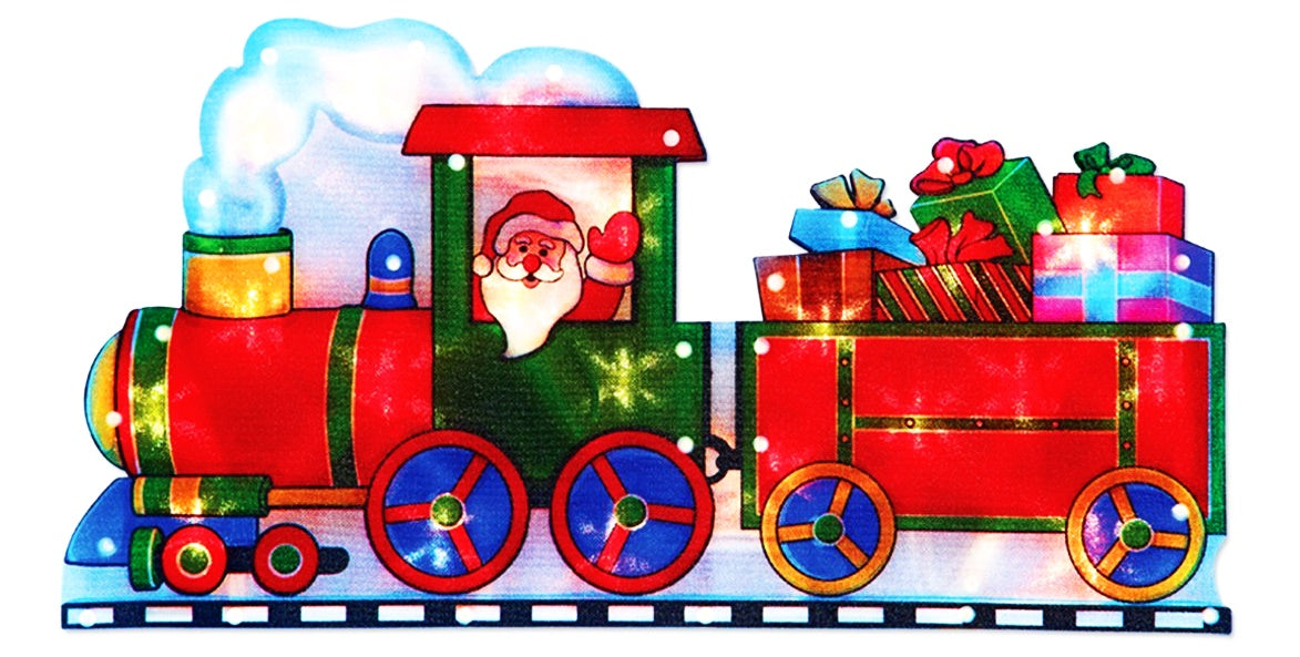 BATTERY OPERATED SANTA TRAIN METALLIC SILHOUETTE SIGN - 20 WHITE LED LIGHTS. BML70460 \\\KD12616