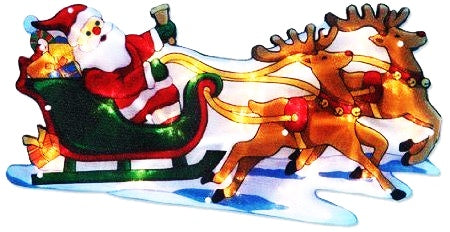 BATTERY OPERATED SANTA ON SLEIGH SILHOUETTE SIGN - 20 WHITE LED LIGHTS. BML70430 \\\KD12617