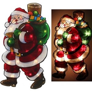 BETTERY OPERATED SANTA WITH GIFTS METALLIC WINDOW SILHOUETTE SIGN - 20 WHITE LED  LIGHTS. BML70370 \\\KD12618