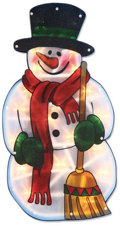 BATTERY OPERATED SNOWMAN METALLIC WINDOW SILHOUETTE SIGN - 20 WHITE LED LIGHTS. BML70360 \\\KD12619