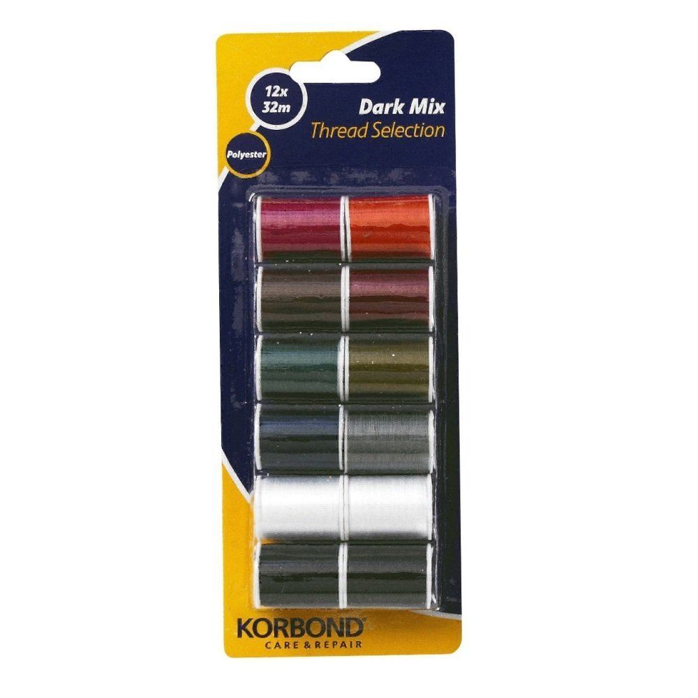 12 KORBOND DARK MIX THREAD SELECTION BOBBINS X 32M. K110783 \\\KD12627