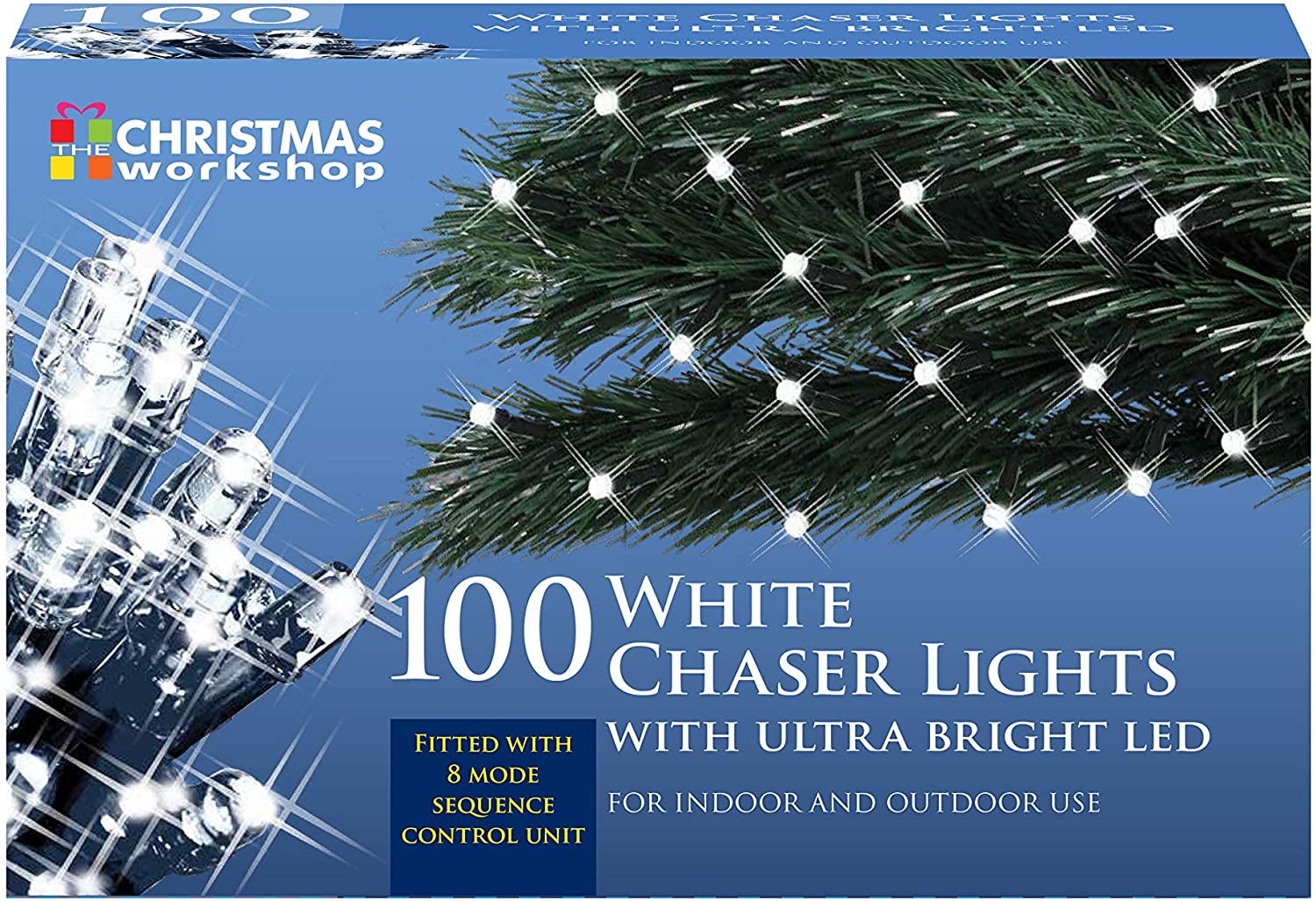 CHRISTMAS WORKSHOP 100 BRIGHT WHITE CHASER LED LIGHTS. 77320 \\\KD12634