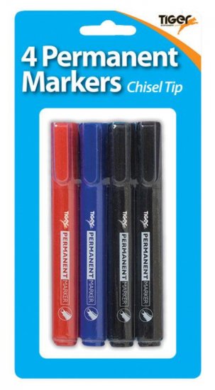 TIGER CHISEL TIP PERMANENT MARKER 4/PK. T301496 \\\KD12700