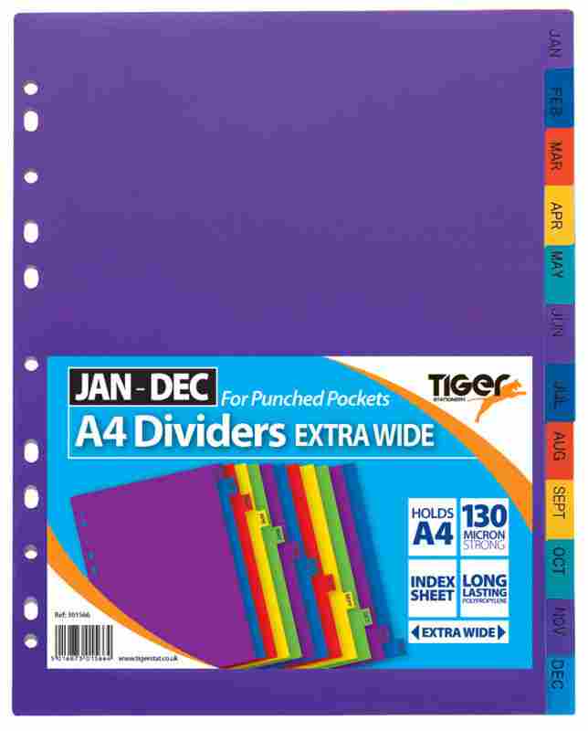 TIGER A4 EXTRA WIDE JAN TO DEC PUNCH PARTITION. T301566 \\\KD12703