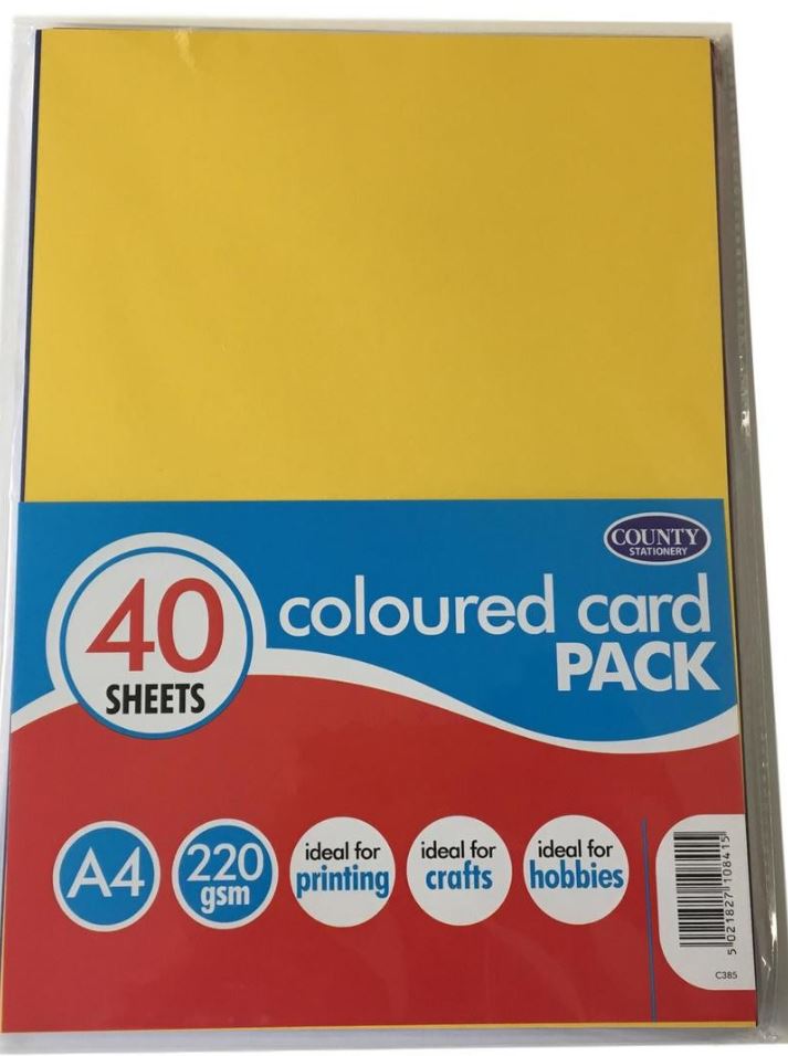 COUNTY A4 COLOURED CARD 220GM 40/PK. C385 \\\KD12733
