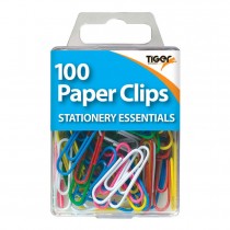 100 TIGER ESSENTIALS MULTICOLOUR PAPER CLIPS. T301587 \\\KD12736