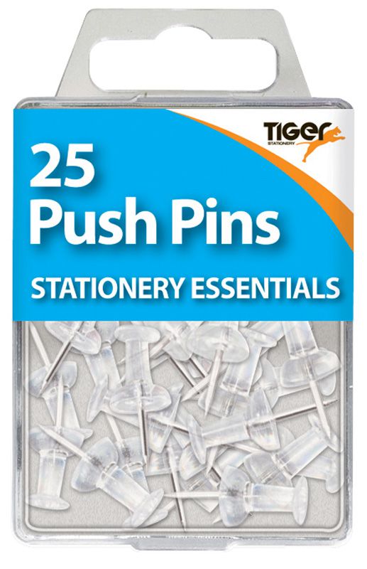 25 TIGER ESSENTIALS CLEAR PUSH PINS. T302130 \\\KD12752