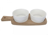 9CM CERAMIC TAPAS DISH BOWL WITH SERVING OVAL WOODEN BOARD 25CM X 10CM. PI645061 \\\KD12853