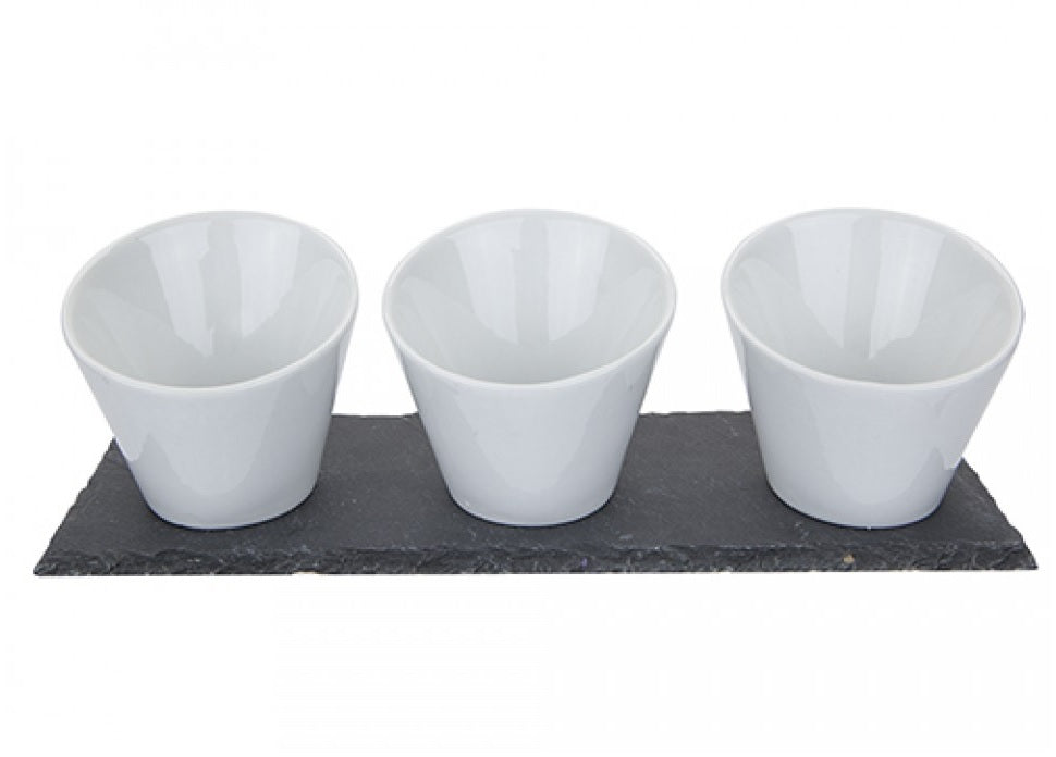 CERAMIC TAPAS DISH BOWL WITH SERVING SLATE TRAY 30CM X 10CM. PI645063 \\\KD12855