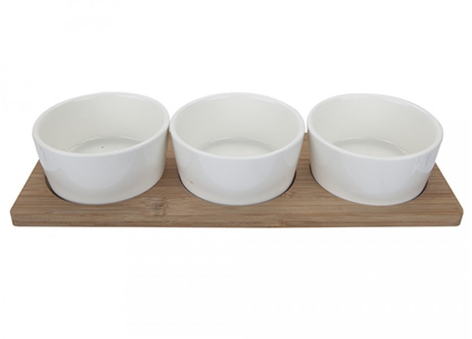 CERAMIC TAPAS DISH BOWL WITH SERVING BAMBOO TRAY 29CM X 10CM. PI645066 \\\KD12856
