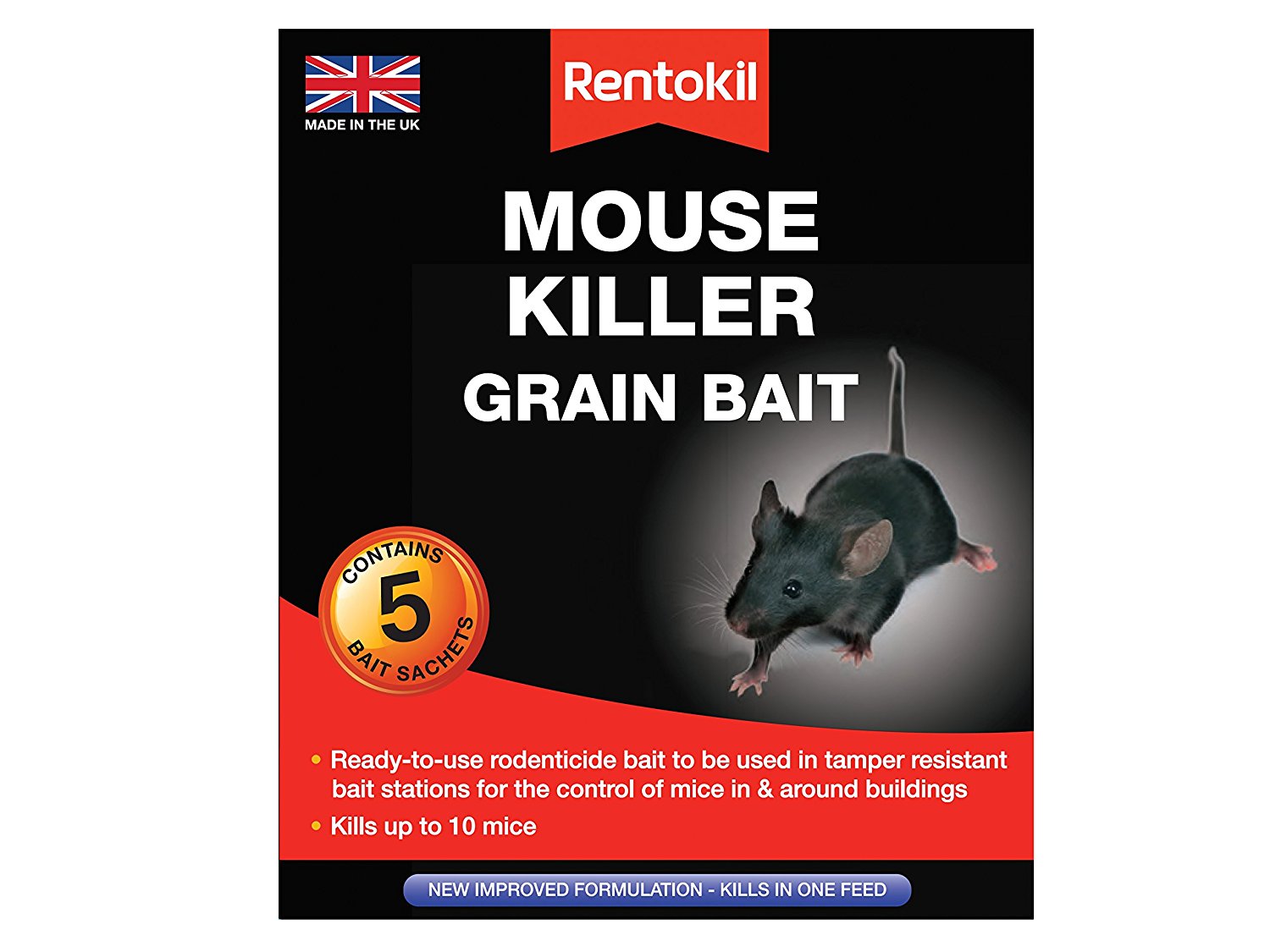 RENTOKIL MOUSE KILLER GRAIN BAIT 5 SACHETS. PSM21 \\\KD12942
