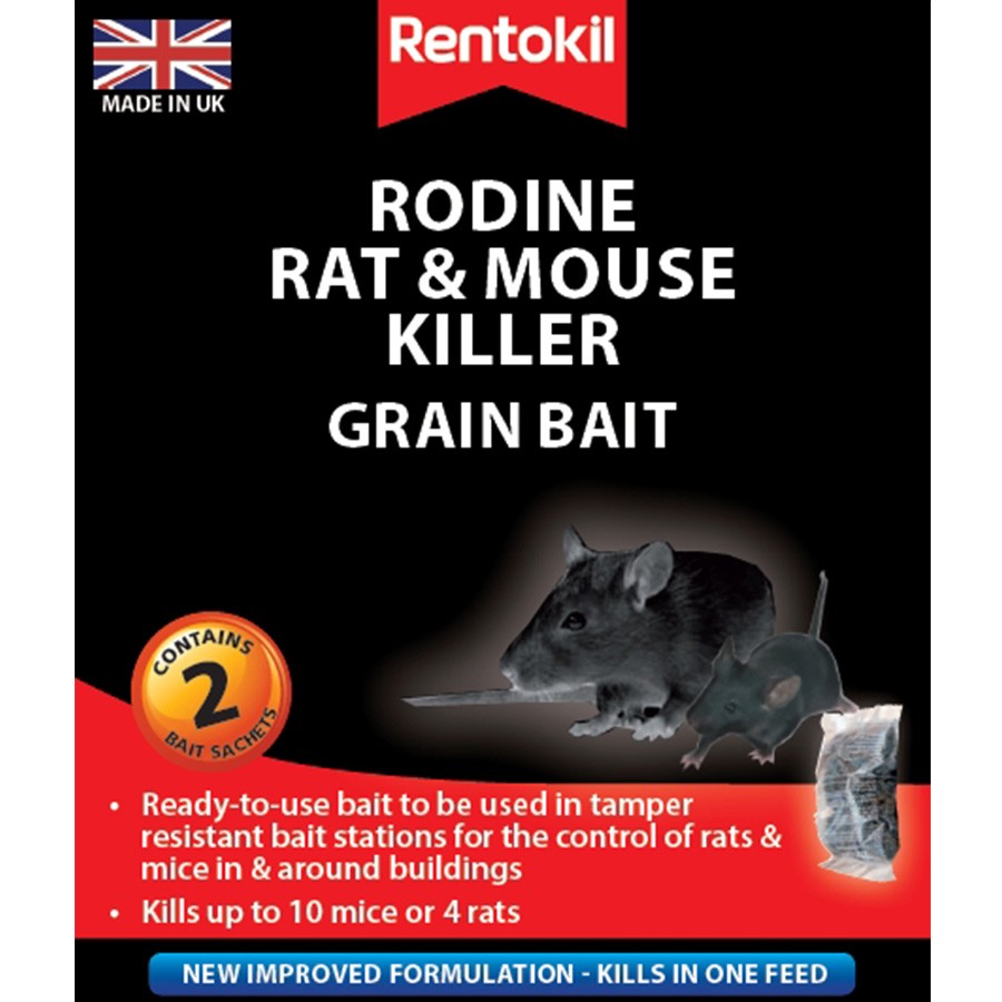 RODINE RAT & MOUSE KILLER GRAIN BAIT 2 SACHETS. PSMR11B \\\KD12945