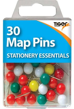 ESSENTIAL COLOURED MAP PINS 30/PK. T301584 \\\KD12969
