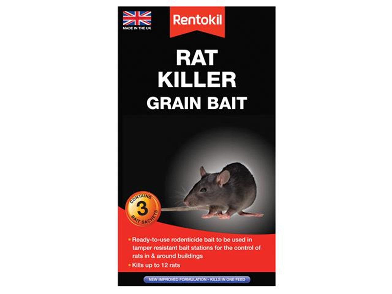 RENTOKIL RAT KILLER GRAIN BAIT 3 SACHETS. PSR32 \\\KD13014