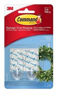 COMMAND MEDIUM CLEAR HOOKS WITH CLEAR STRIPS. 17091CLR \\\KD13081