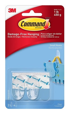 COMMAND SMALL CLEAR HOOKS WITH CLEAR STRIPS 2/PK. 17092CLR \\\KD13083