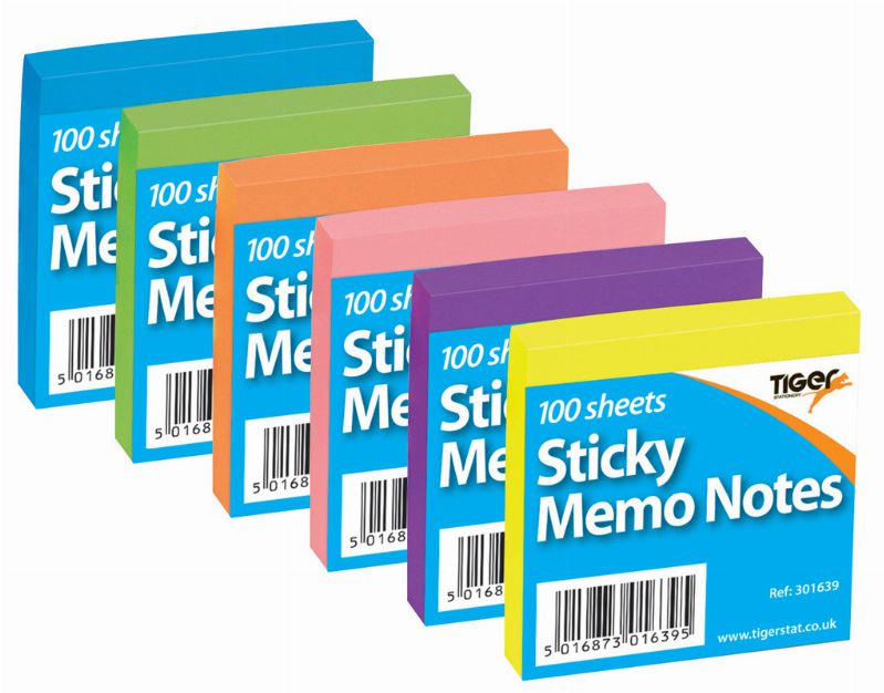 TIGER NEON MEMO PADS 75MM X 75MM. T301639 \\\KD13092